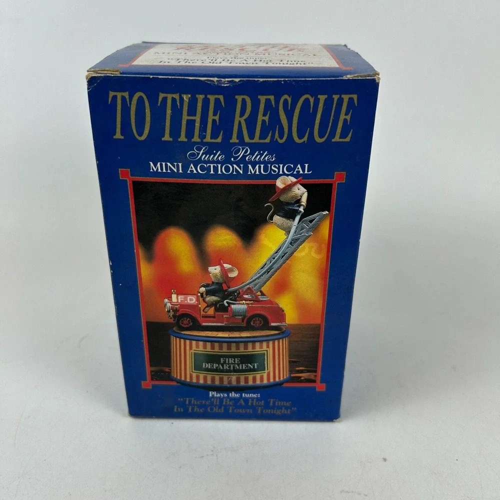 Enesco Mice On Fire Truck Fire Department To the Rescue Mini‎ Action Musical VTG